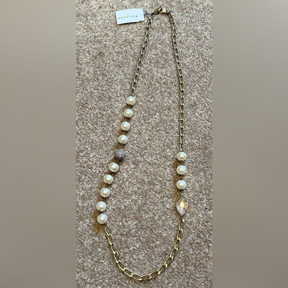 Silpada Glitz Pearl and Brass Crystal K & R Strand Necklace KRN0116